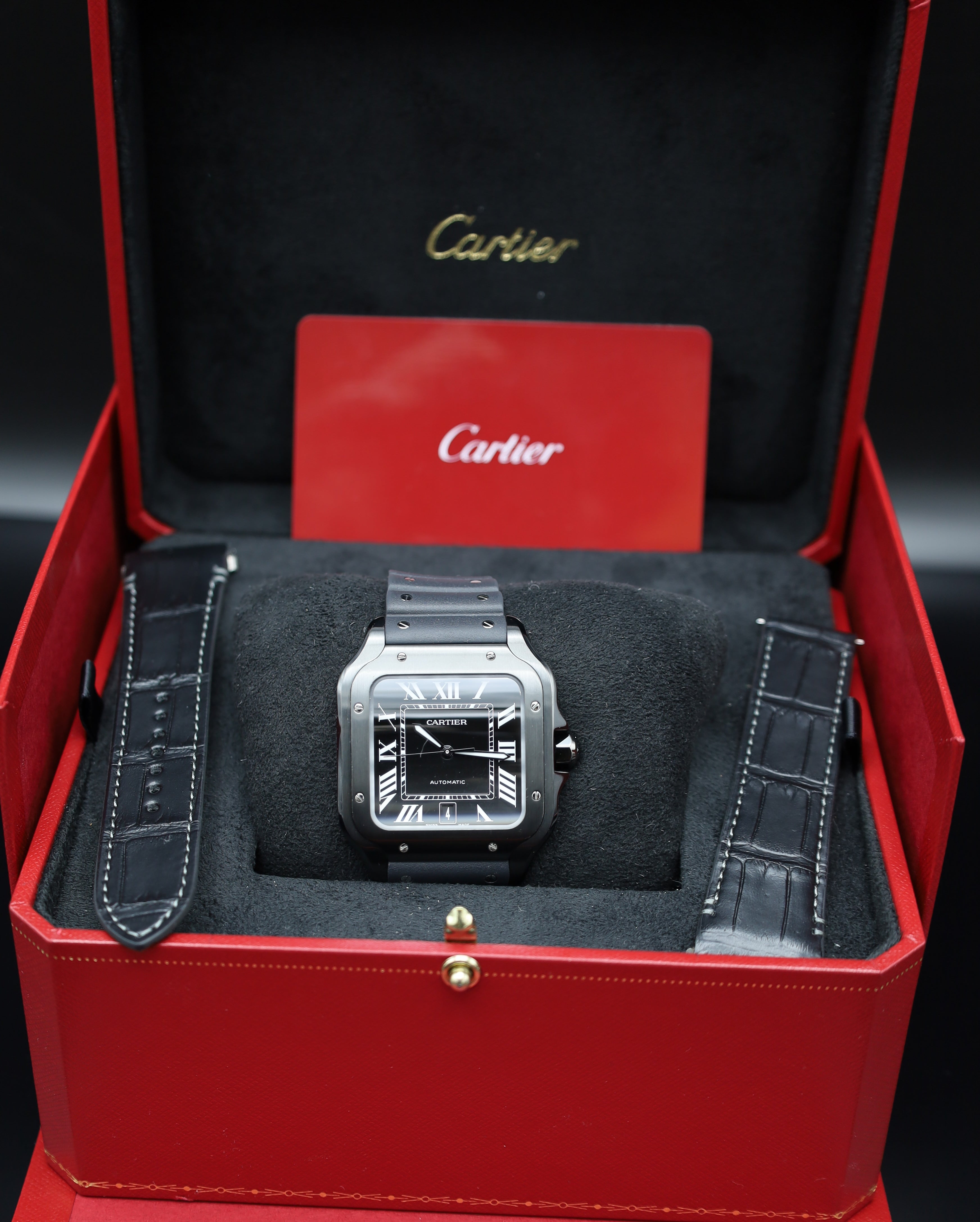Cartier Santos De Cartier Schwarz Kautschuk 2023 - Deutsche Papiere - WSSA0039 -Fullset