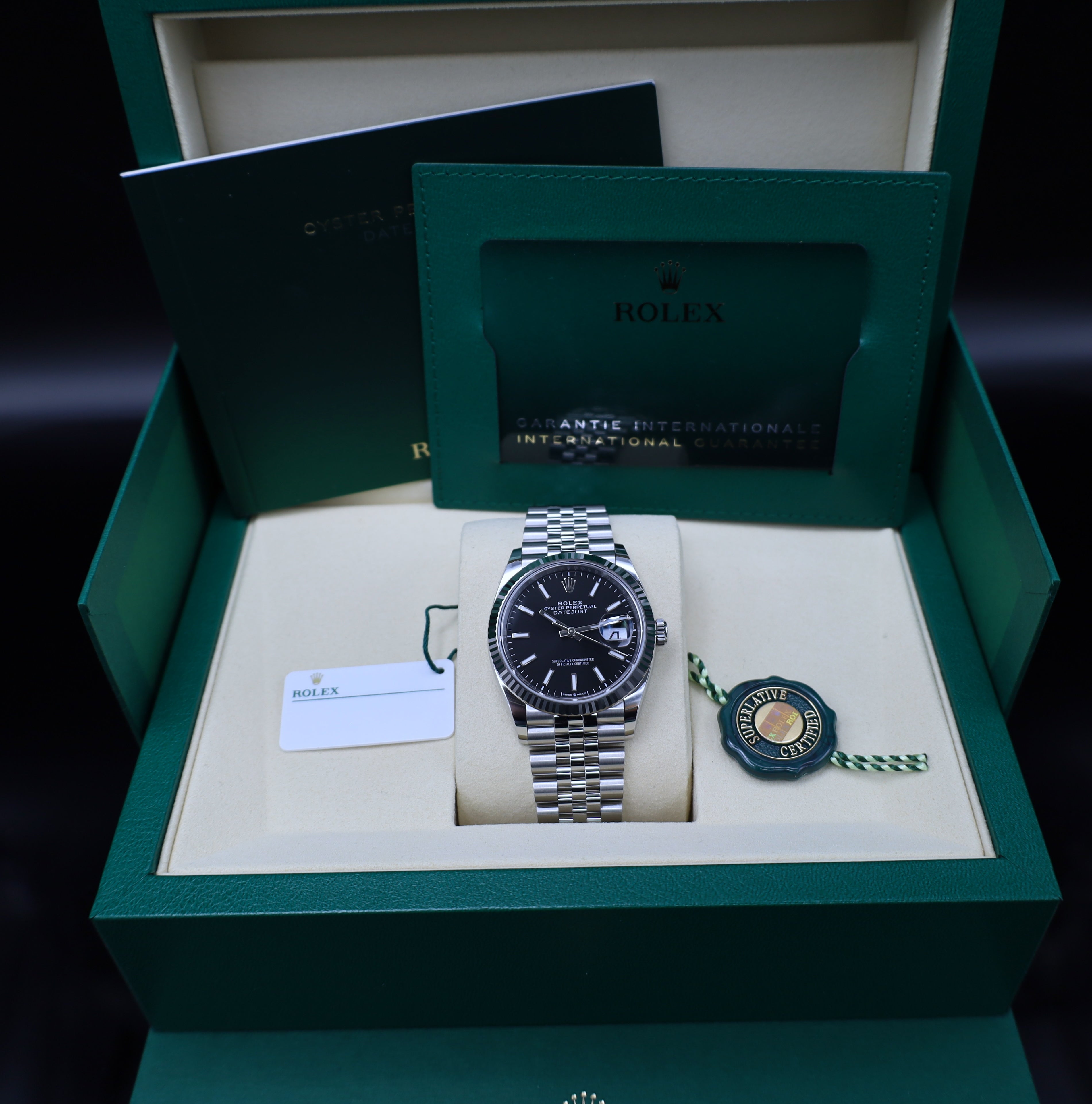 Rolex Datejust 36 Schwarzes Blatt Jubilee - 12/2025 - LC100 - Fullset - Neu