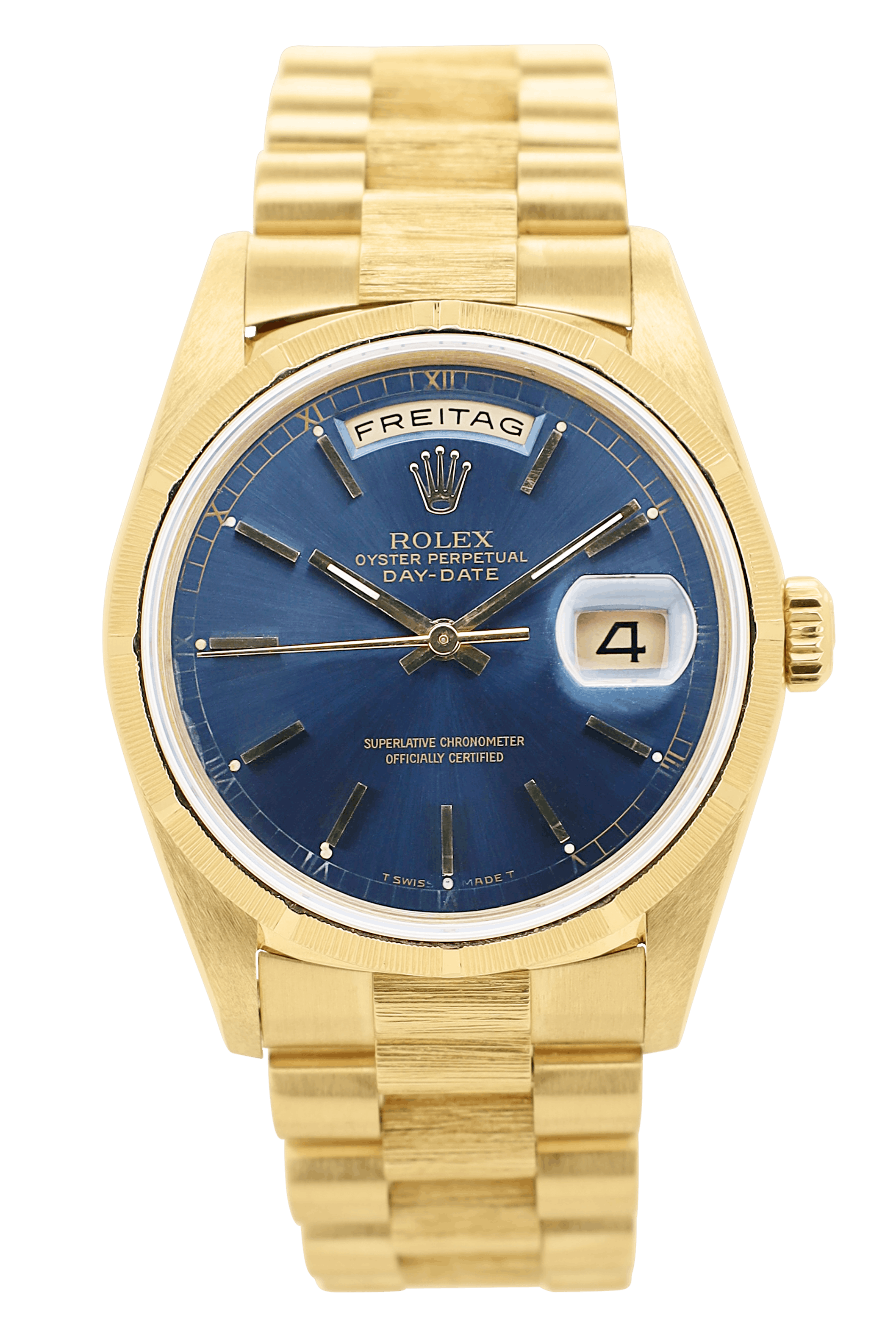 Rolex Day-Date 36 Borke - Blaues Blatt - Neuer Service - 18248
