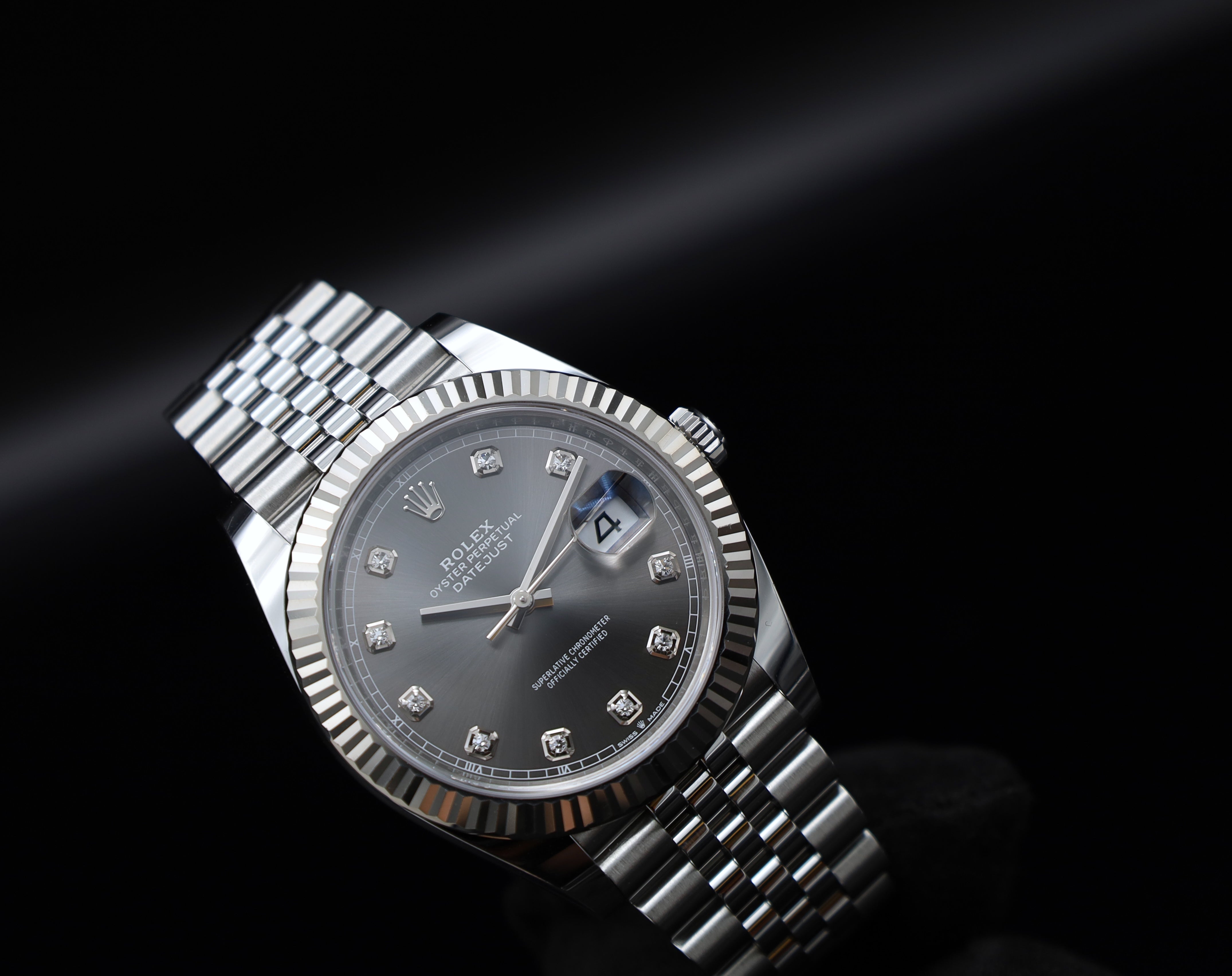 Rolex Datejust 41 Rhodium Diamant / Grau - 2021 - Neuwertig - Fullset - Jubileeband - 126334