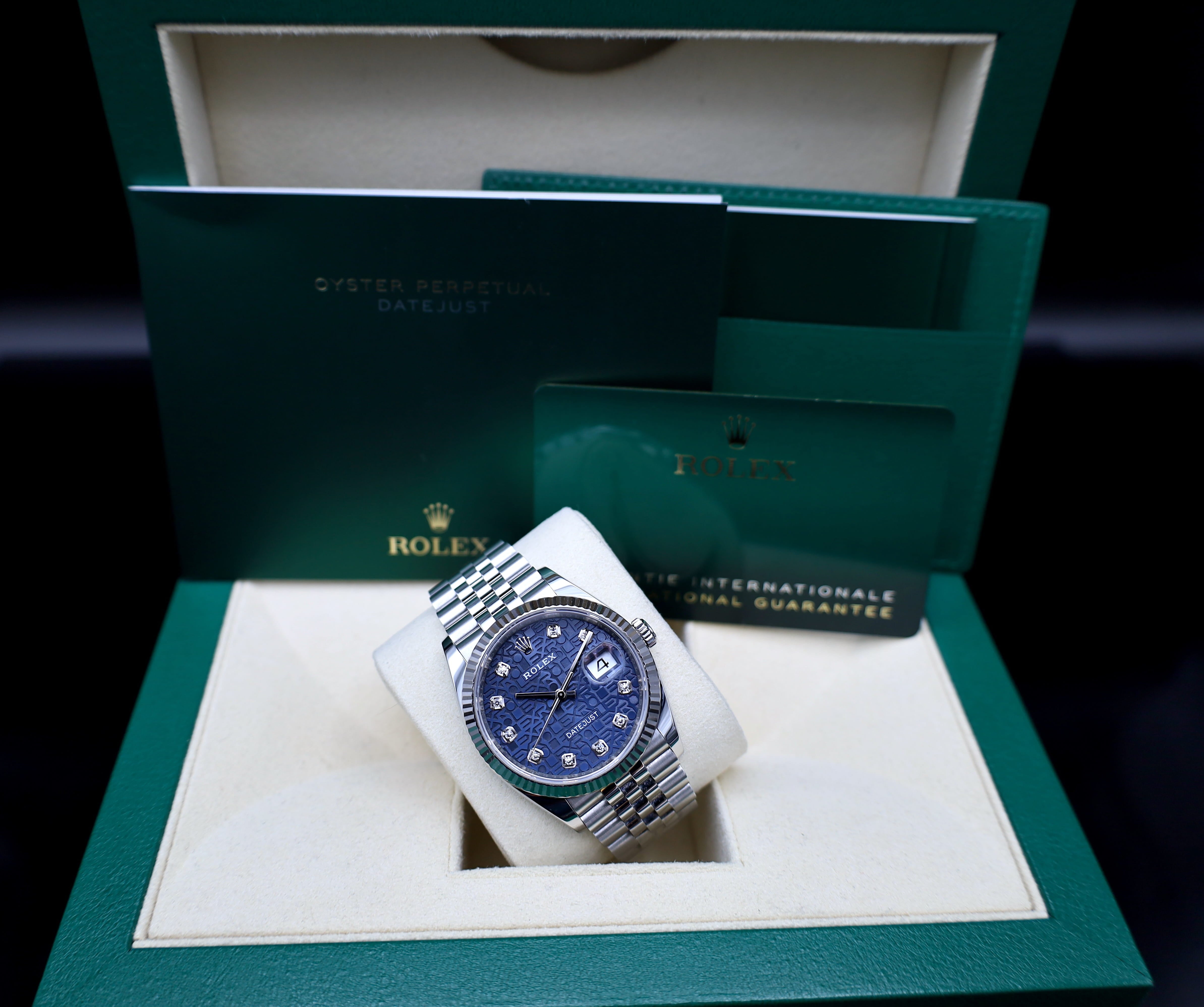 Rolex Datejust 36 Blau Diamant Jubiläum "Rolex" Zifferblatt - 2020 - 126234
