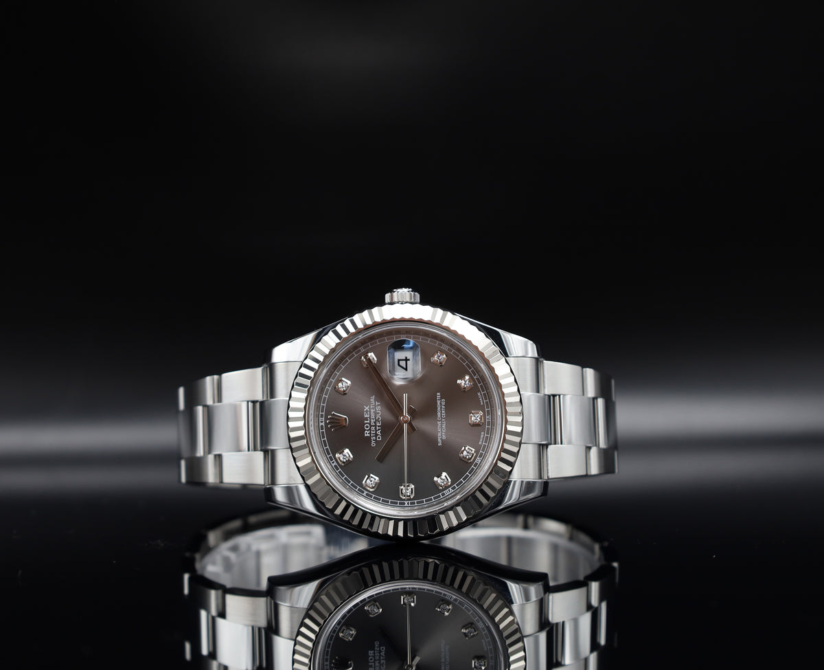 Rolex Datejust 41 Grau Diamant - Oysterband - LC Niederlande - Full Set - 116334