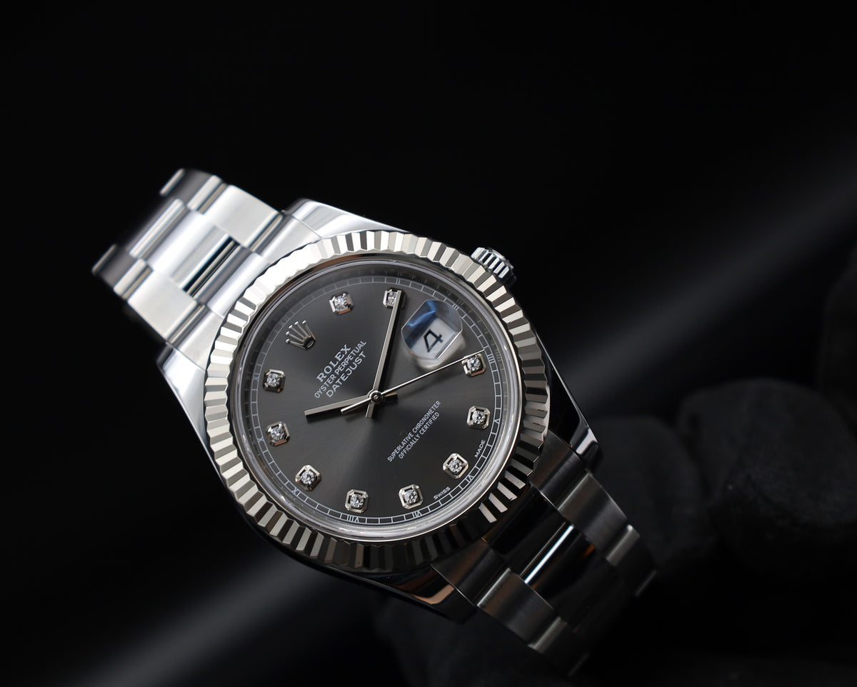 Rolex Datejust 41 Grau Diamant - Oysterband - LC Niederlande - Full Set - 116334
