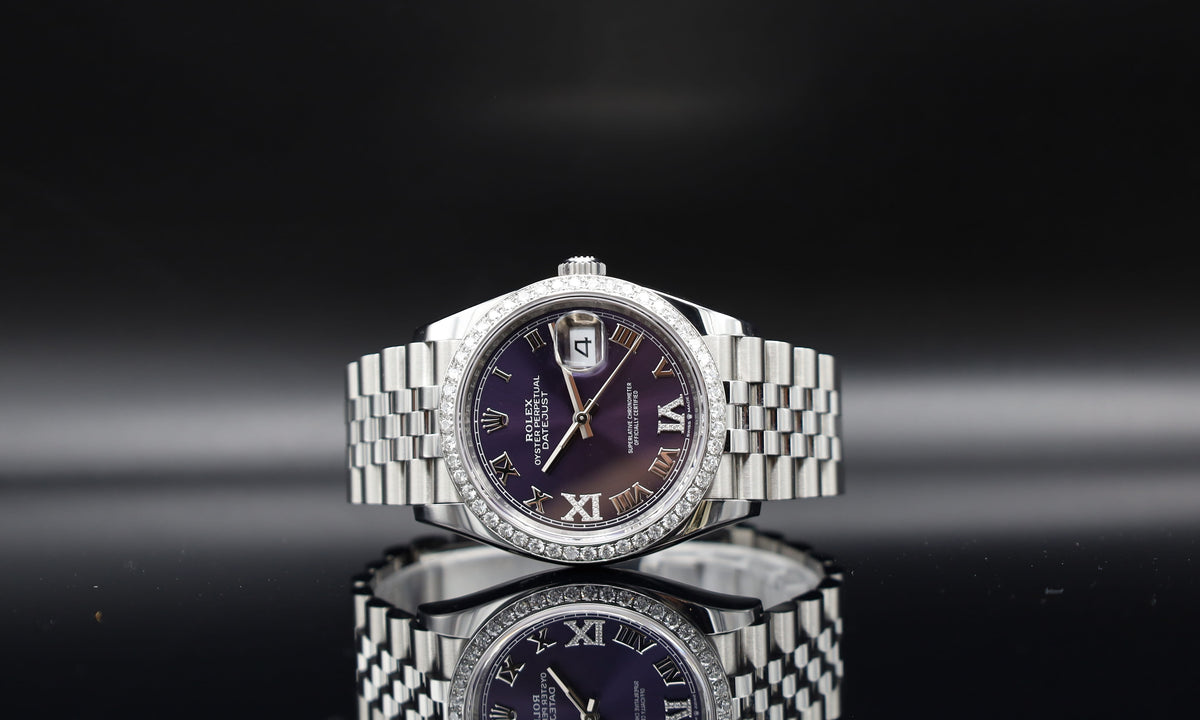 Rolex Datejust 36 Lila/ Aubergine Römisch XI Diamant - Fullset - 2025 - 126234