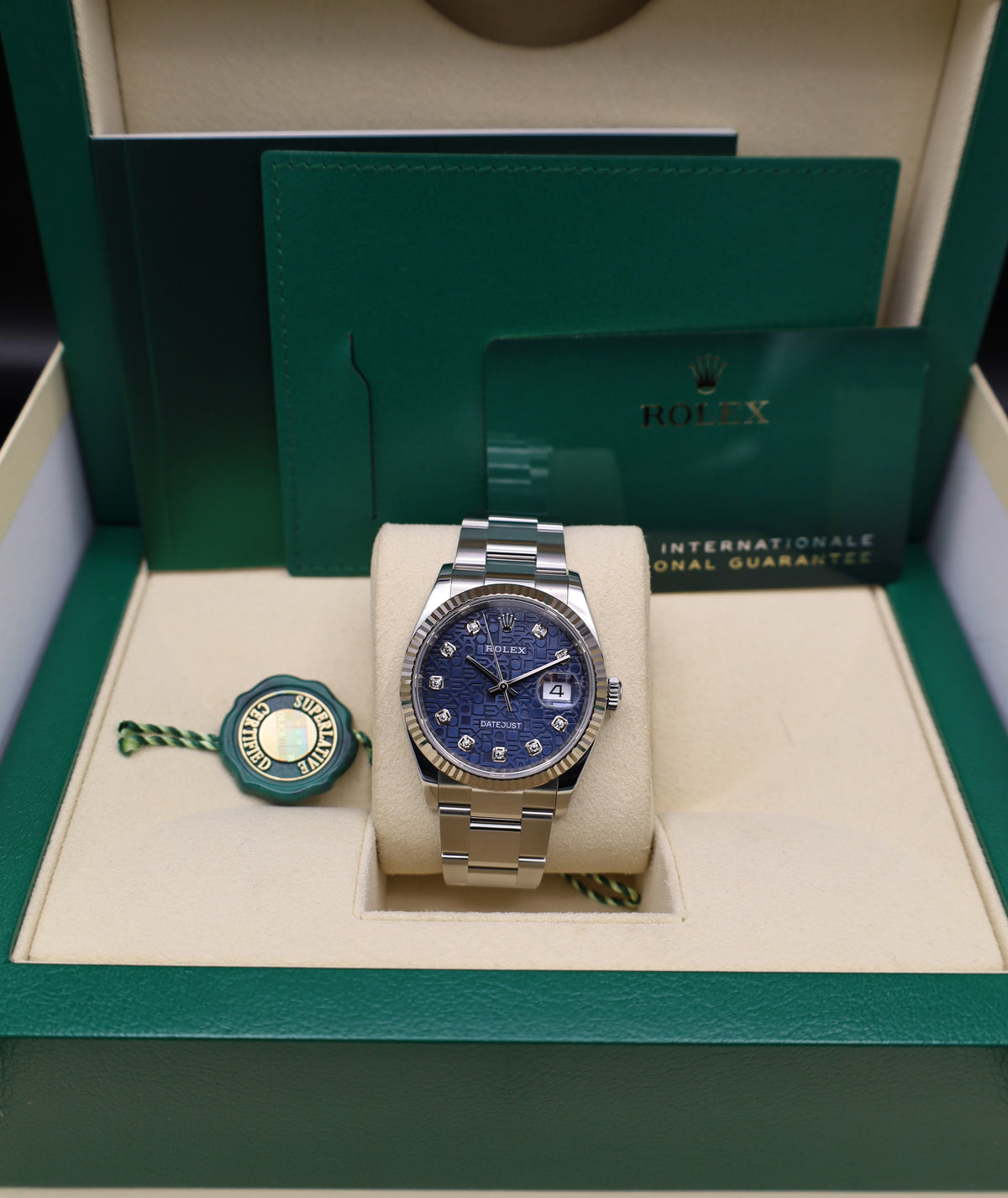 Rolex Datejust 36 Blaues Diamant Jubilee Zifferblatt - Full Set - 2020 - Oysterband - 126234