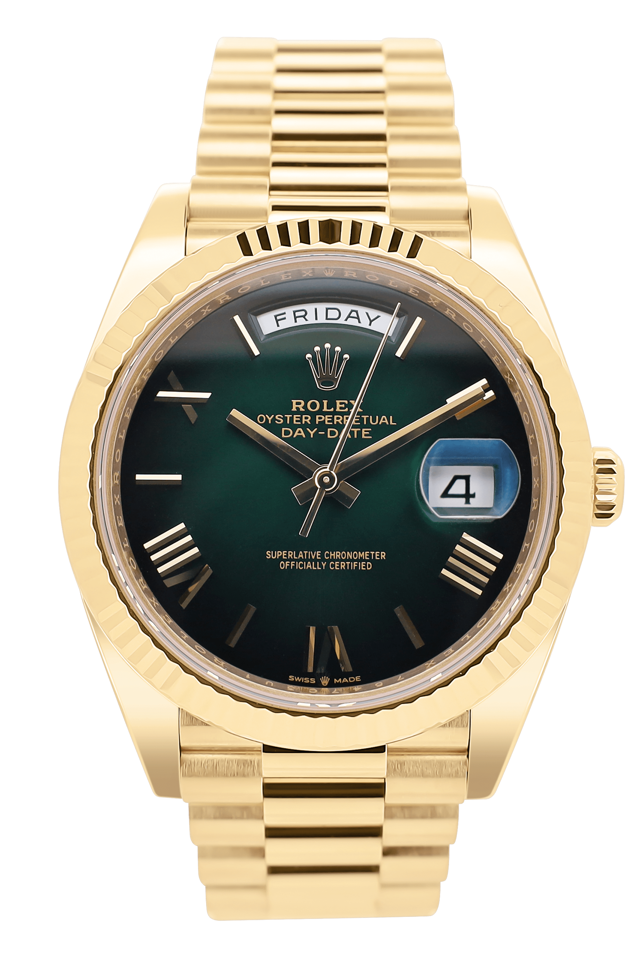 Rolex Day Date Ombré Grün - Gelbgold - 09/2024 - LC100 - Fullset