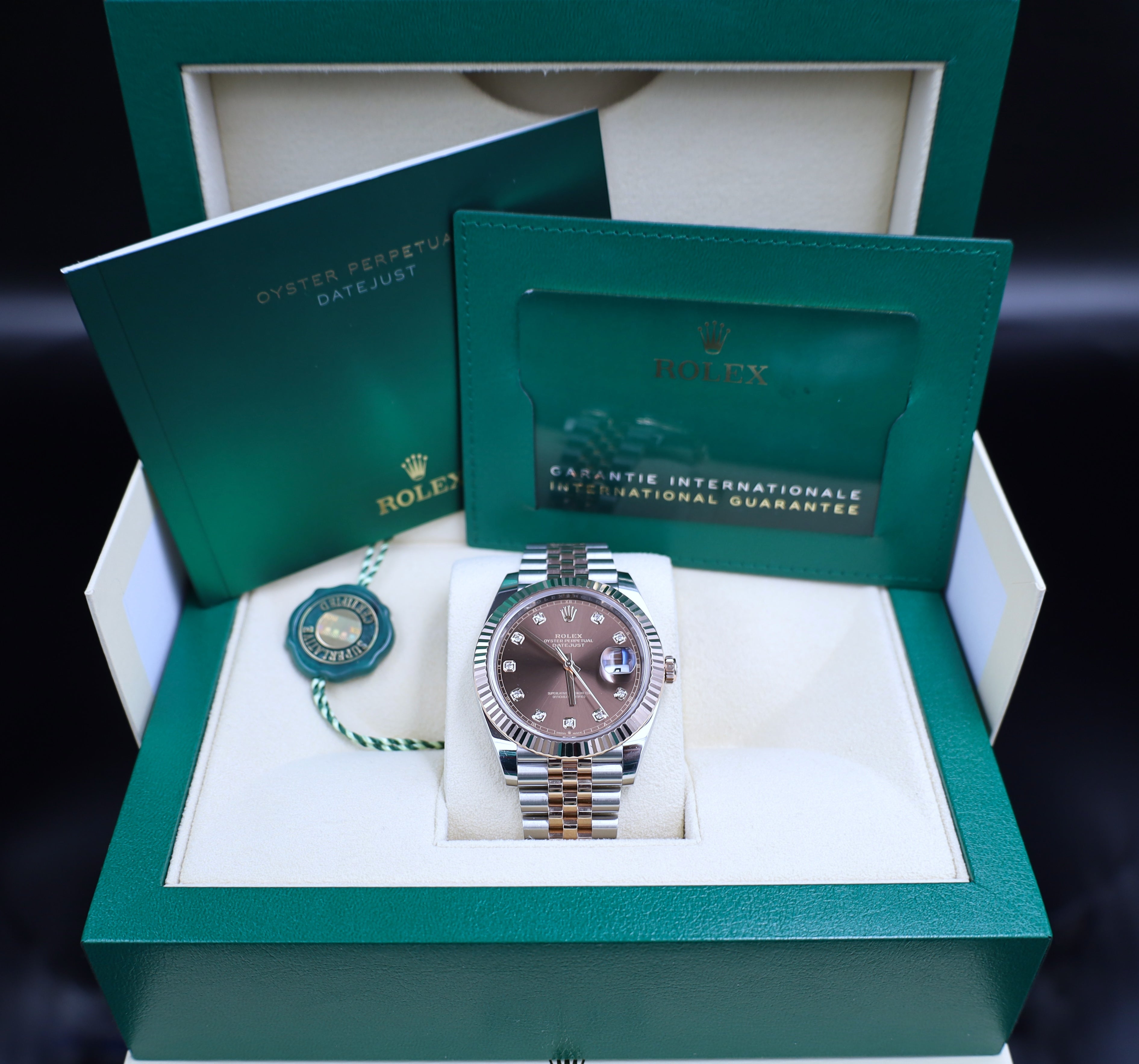 Rolex Datejust 41 Chocolate Diamant - 2023 - LC100 - Stahl/ Roségold - Jubilee - Fullset