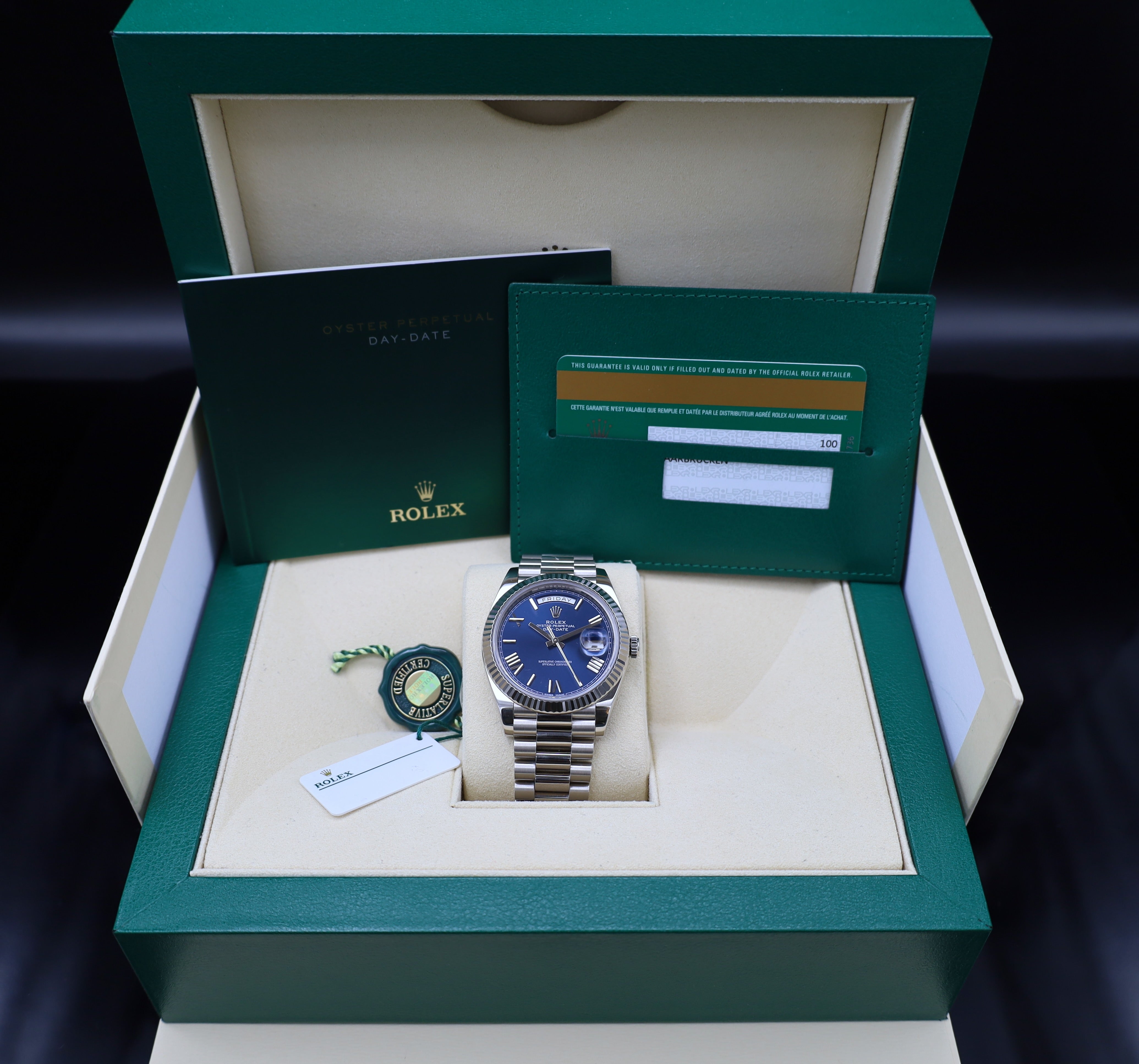 Rolex Day Date Weißgold Blaues Zifferblatt  - LC100 - 2018 - 228239 - Fullset