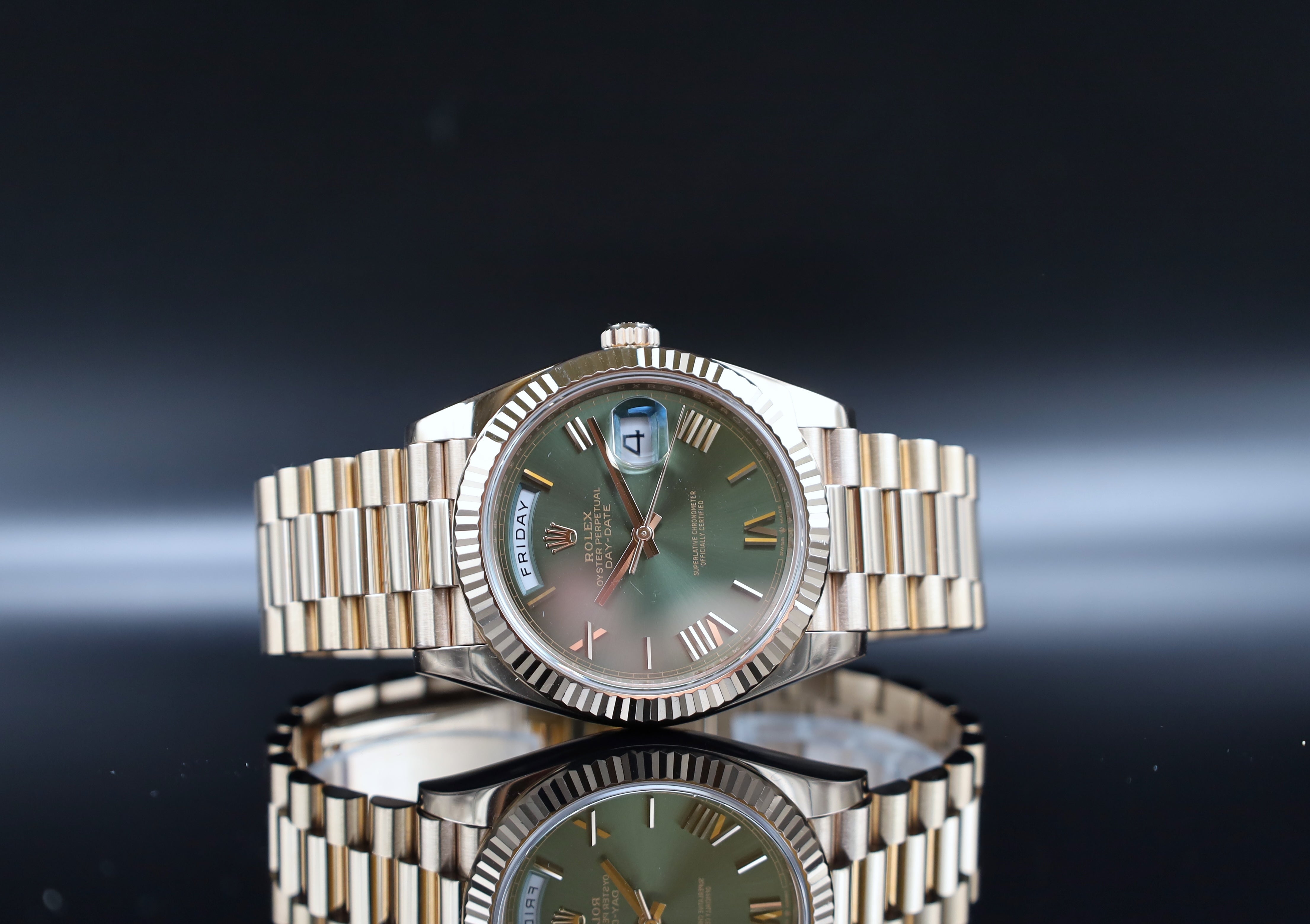 Rolex Day Date Olivé Rosegold - LC100 - 2019 - Fullset - 228235