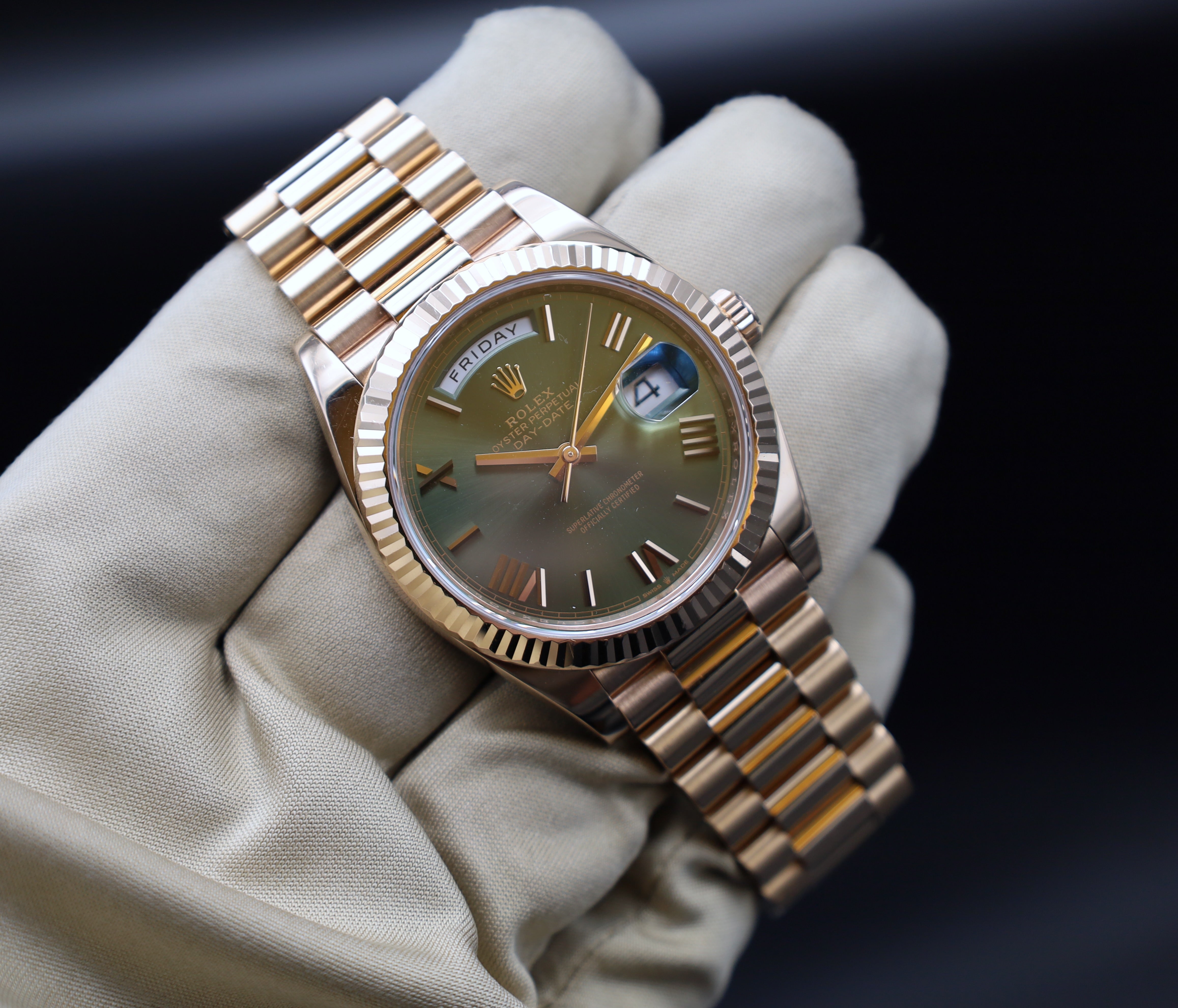 Rolex Day Date Olivé Rosegold - LC100 - 2019 - Fullset - 228235