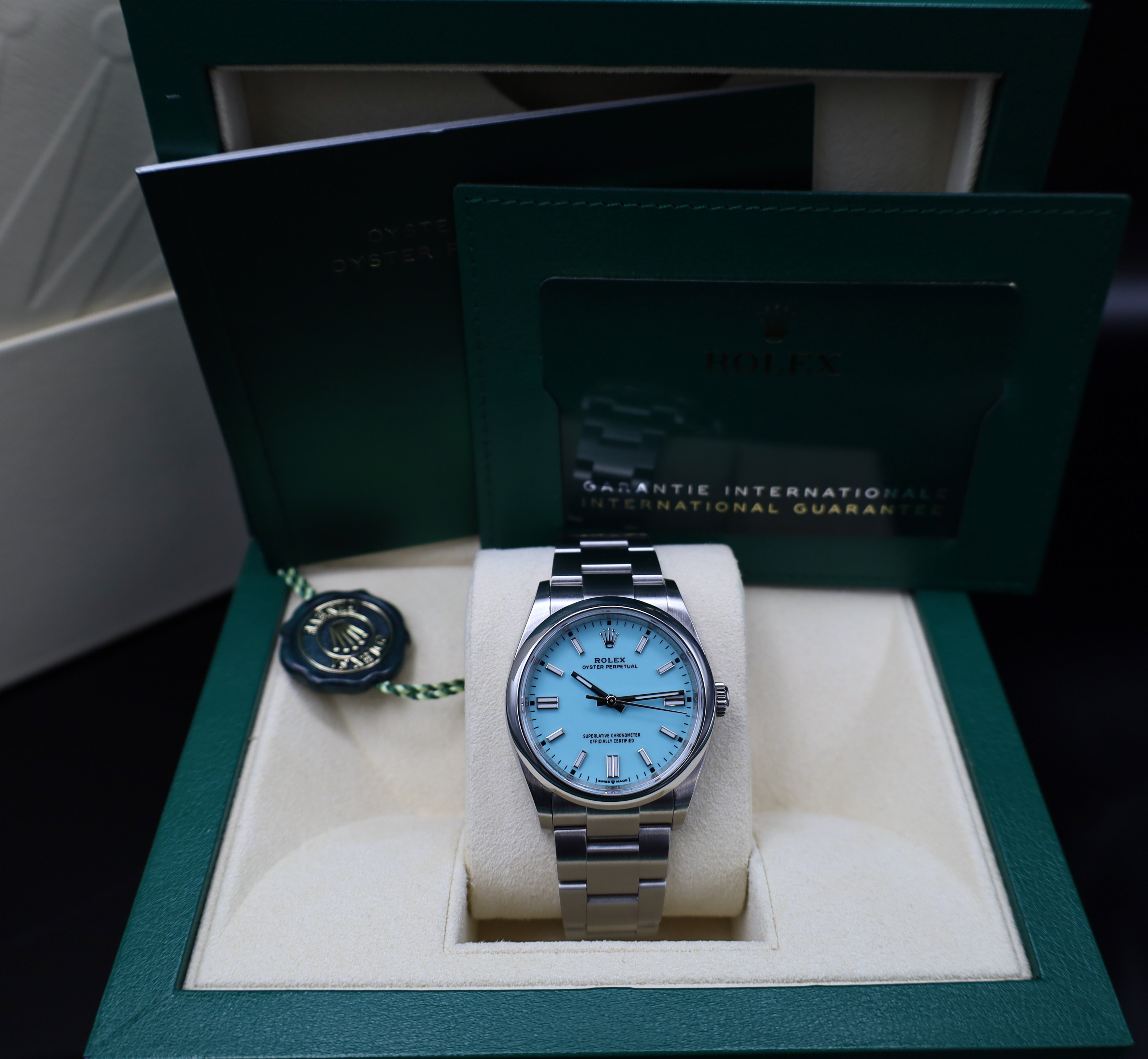 Rolex Oyster Perpetual 36 "Tiffany" - LC100 - Neuwertig - 2022 - Fullset - 126000
