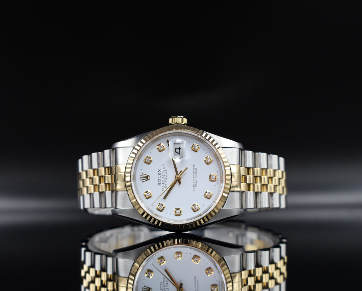 Rolex Datejust 36 Weiß Diamant - LC100 - Stahl/ Gold - Ref: 16233 - Full Set