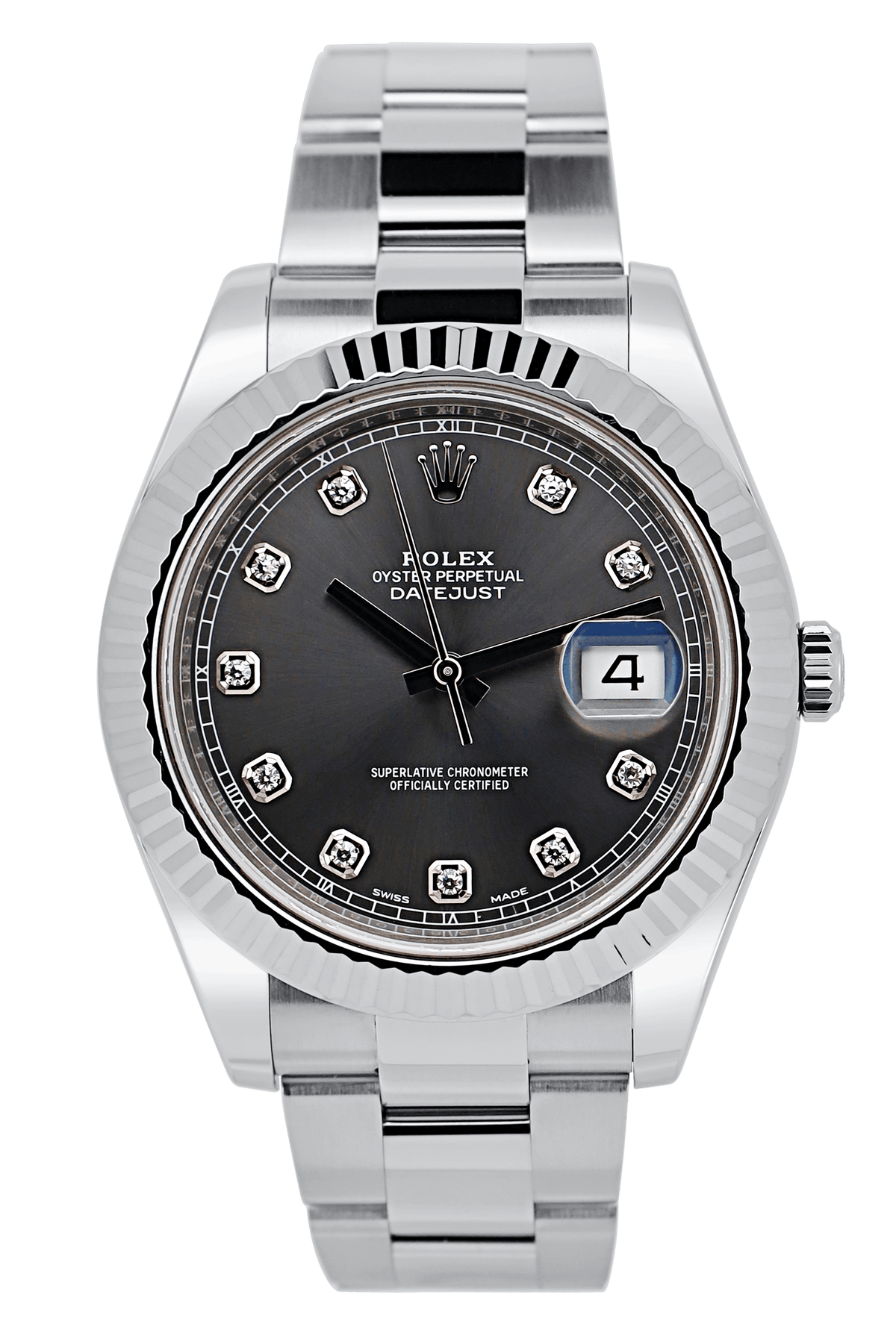 Rolex Datejust 41 Grau Diamant - Oysterband - LC Niederlande - Full Set - 116334