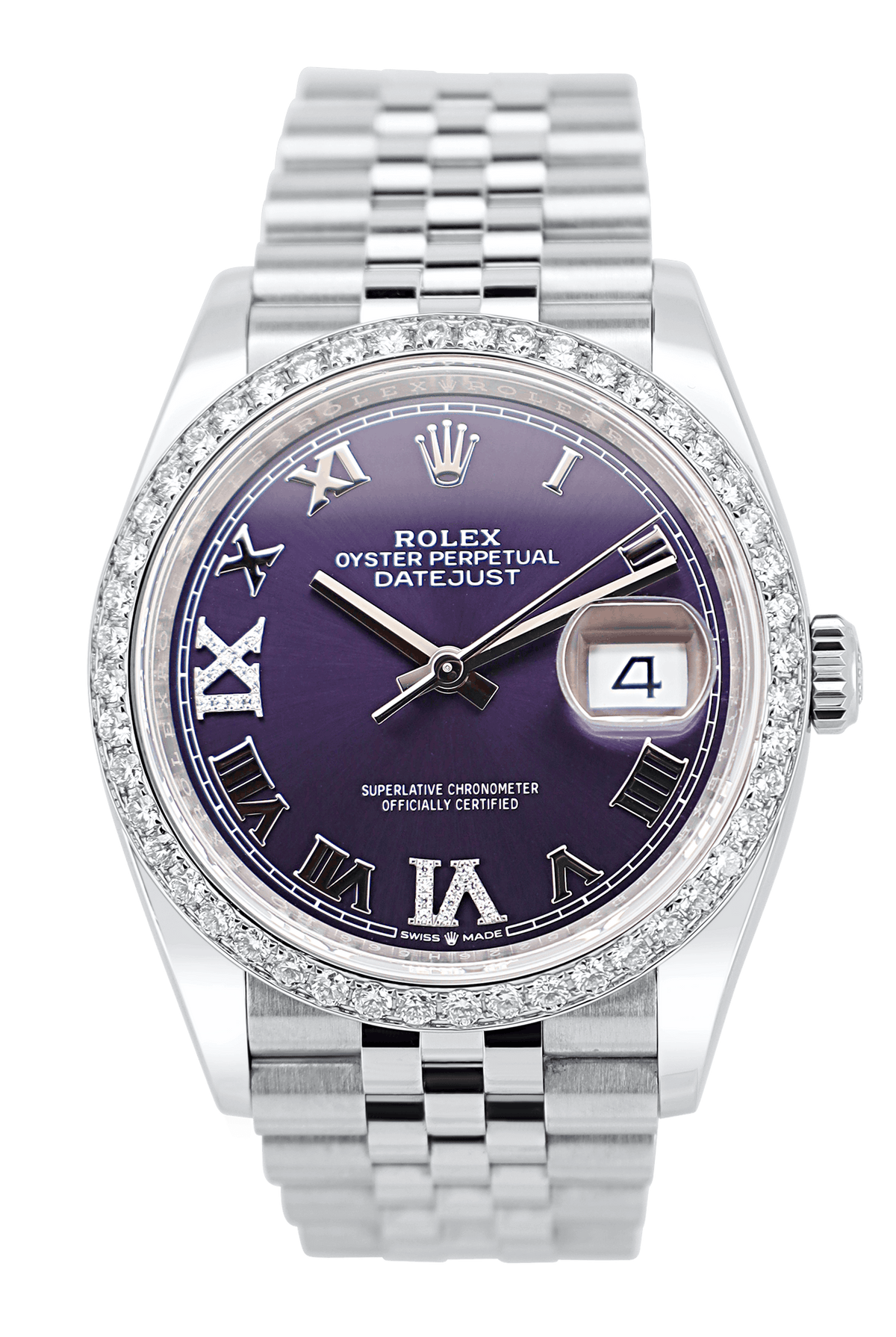 Rolex Datejust 36  Lila/ Aubergine Römisch XI Diamant - Fullset - 2025 - 126234