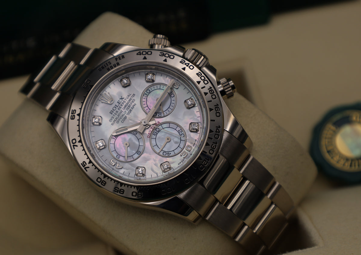Rolex Daytona Weißgold Perlmutt Zifferblatt  - LC100 - MOP - 2021 - Fullset - Oysterband - 116509